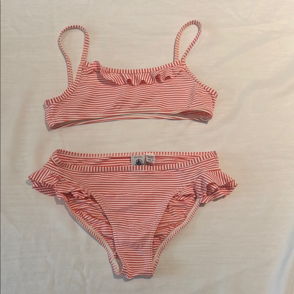 Petite bateau Red and White Striped Bikini Set size 10